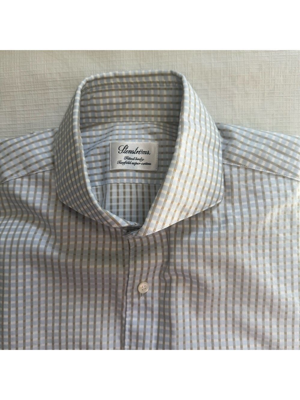 Stenstroms Sweden Mens  Blue Gingham Men's Dress Shirt 15.5 Medium